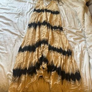 Elegant Black and Tan Tie-Dye Maxi Dress by Coco de Chom
